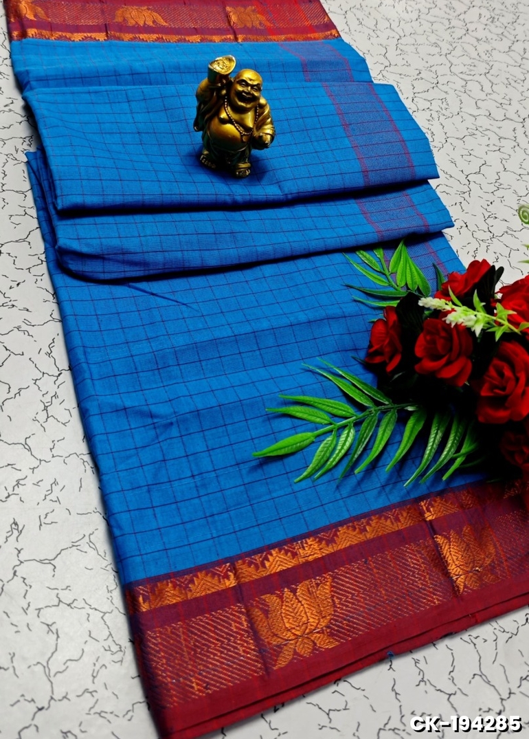 PURE COTTON JARI BORDER SAREES SUMMER SPECIAL COLLECTION - BLUE SHADE (1)