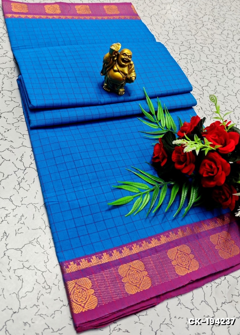 PURE COTTON JARI BORDER SAREES SUMMER SPECIAL COLLECTION - LIGHT BLUE