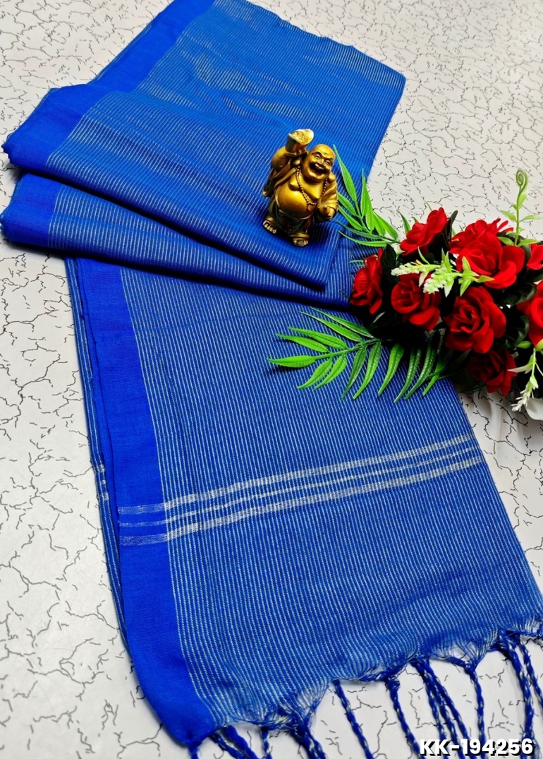 HANDLOOM KHADI COTTON SAREE WITH HAND PAINTED WORK - NORMAL  BLUE