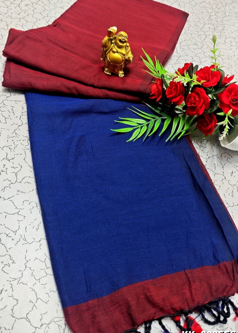 Handloom Khadi Cotton Saree With Hand Painted  Work - NORMAL  BLUE (1)