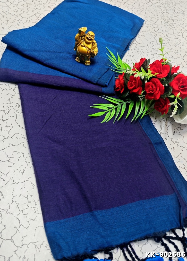 Handloom Khadi Cotton Saree With Hand Painted  Work - R BLUE