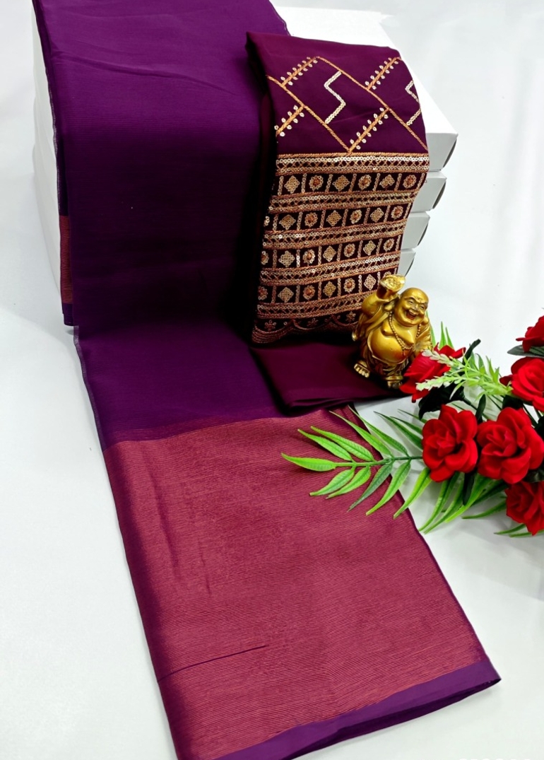 GEORGETTE FANCY SOFT SILK SAREES WITH BLOUSE MODERN FANCY  SAREES - PURPLE COLOUR