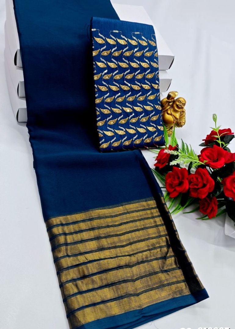 GEORGETTE FANCY SOFT SILK SAREES WITH BLOUSE MODERN FANCY  SAREES - LIGHT BLUE (1)