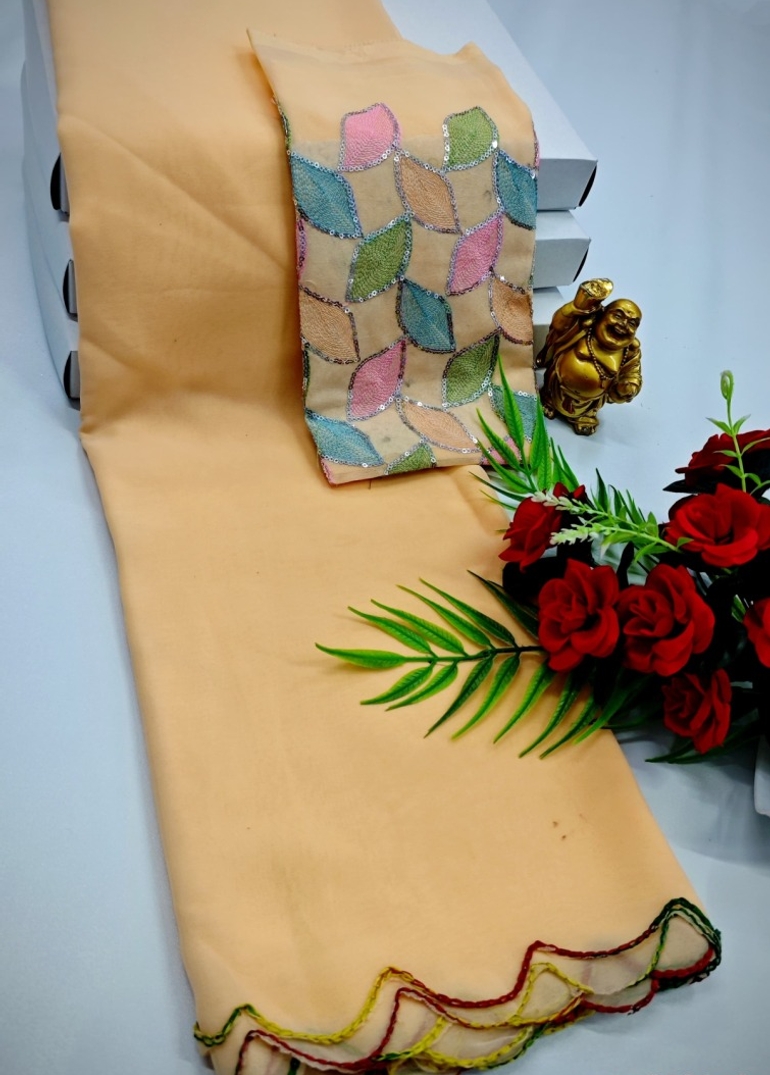 GEORGETTE FANCY SOFT SILK SAREES WITH BLOUSE MODERN FANCY ITEM SAREES - LIGHT SANDLE (1)