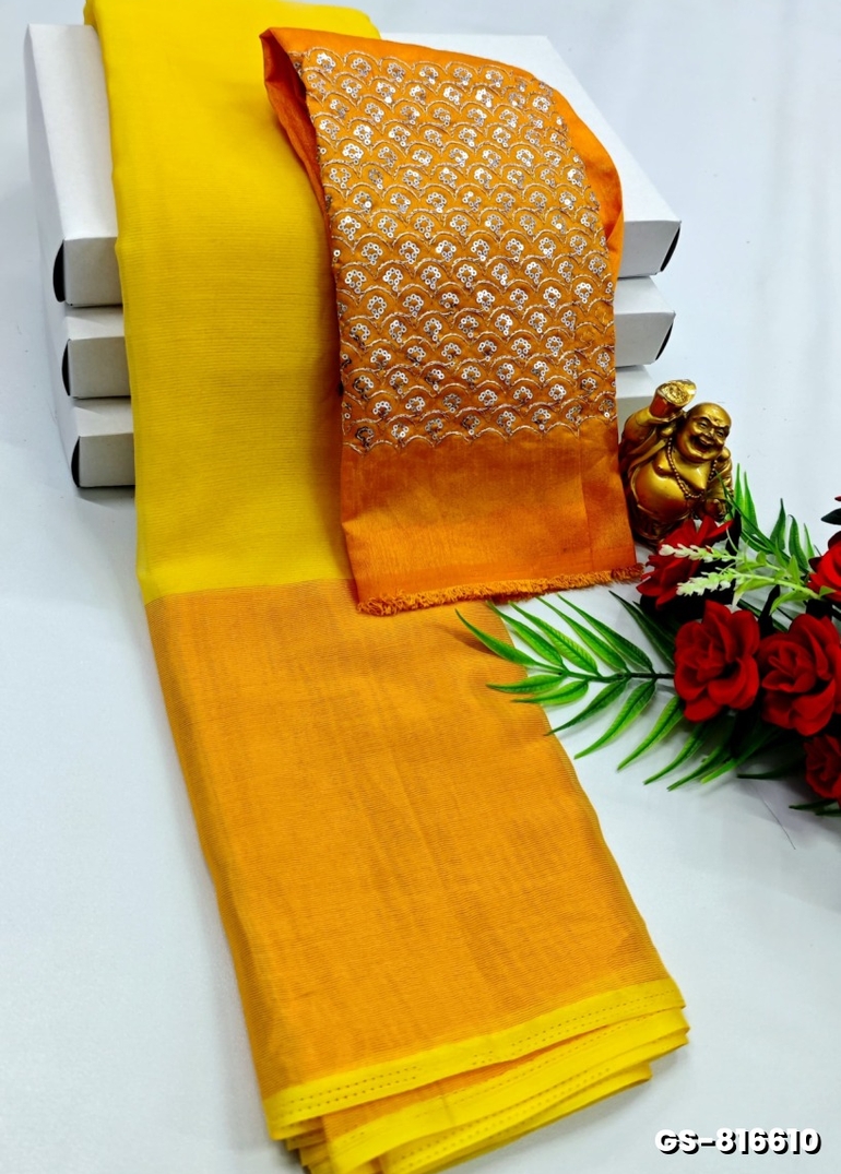 GEORGETTE FANCY SOFT SILK SAREES WITH BLOUSE MODERN FANCY SAREES - YELLOW