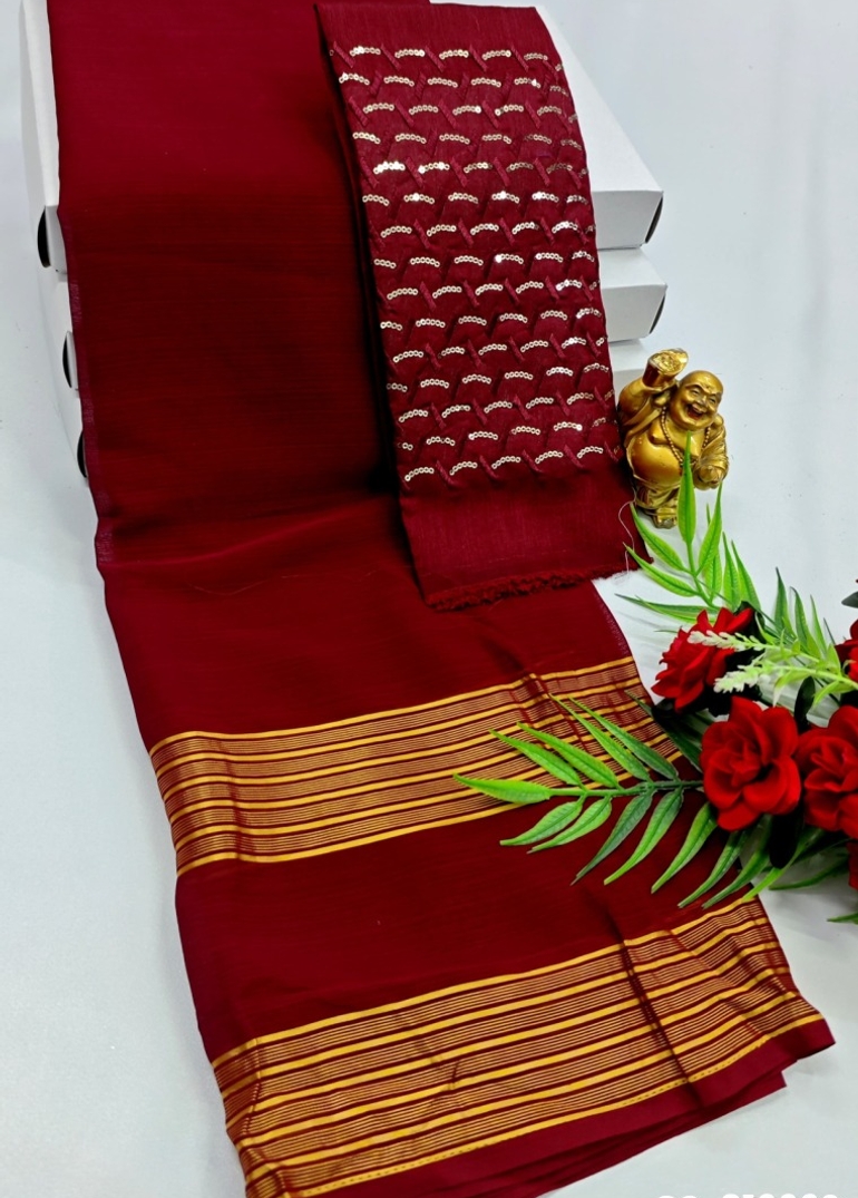 GEORGETTE FANCY SOFT SILK SAREES WITH BLOUSE MODERN FANCY ITEM SAREES - MAROON COLOR