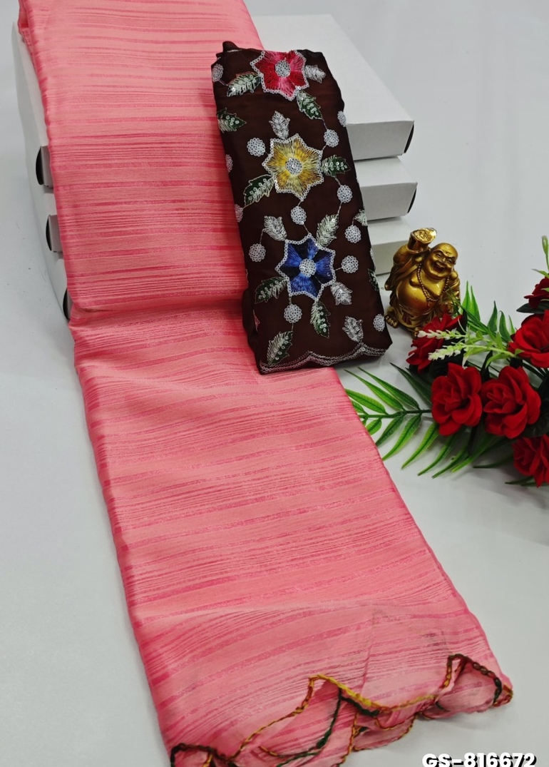 GEORGETTE FANCY SOFT SILK SAREES WITH BLOUSE MODERN FANCY SAREES - CORAL COLOUR