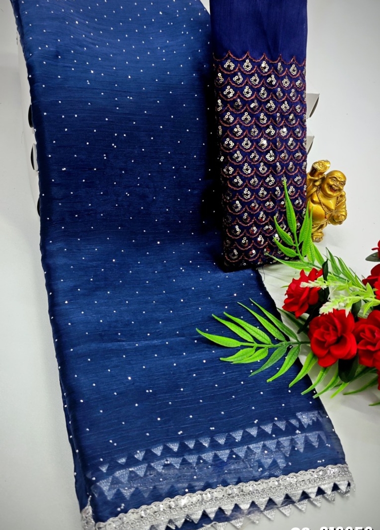 GEORGETTE FANCY SOFT SILK SAREES WITH BLOUSE MODERN FANCY ITEM SAREES - NORMAL  BLUE (1)