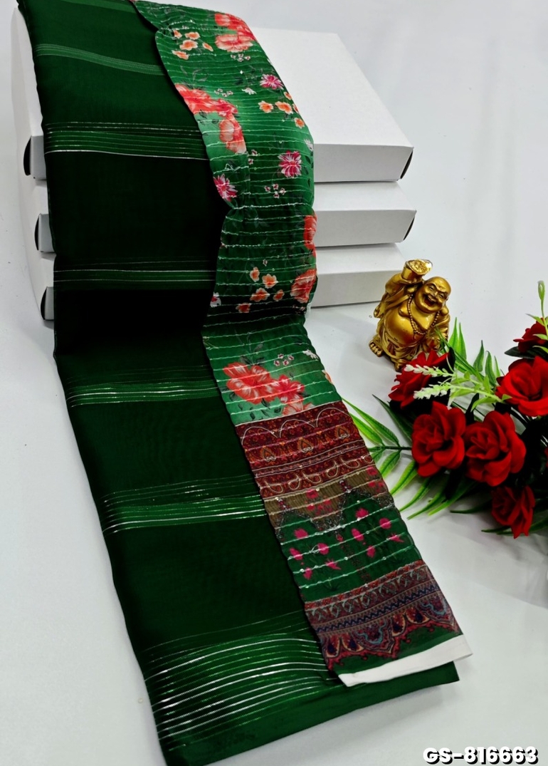 GEORGETTE FANCY SOFT SILK SAREES WITH BLOUSE MODERN FANCY ITEM SAREES - GREEN COLOUR