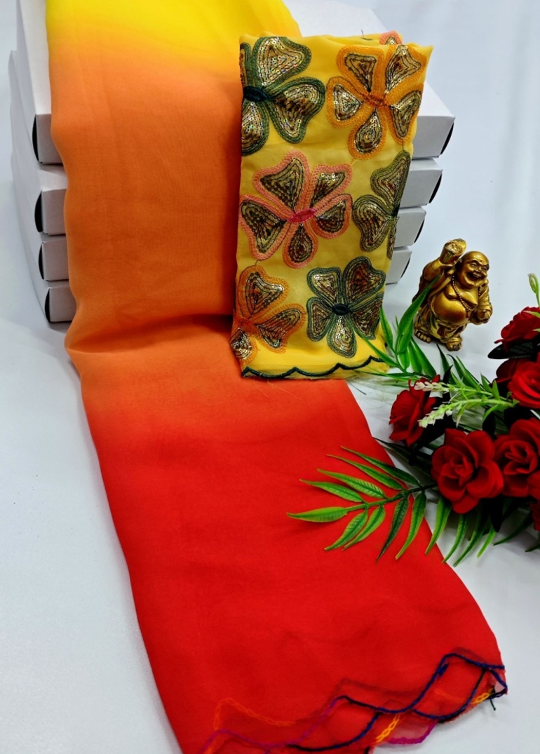 GEORGETTE FANCY SOFT SILK SAREES WITH BLOUSE MODERN FANCY ITEM SAREES - PEACH