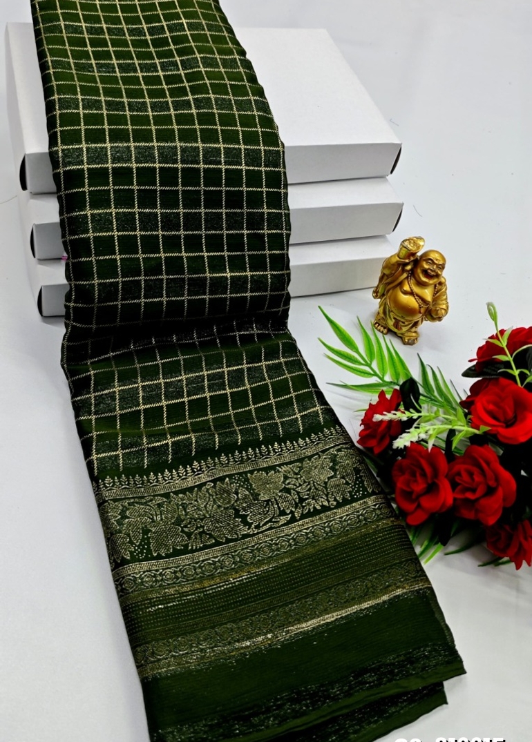 GEORGETTE FANCY SOFT SILK SAREES WITH BLOUSE MODERN FANCY ITEM SAREES - GREEN (1)