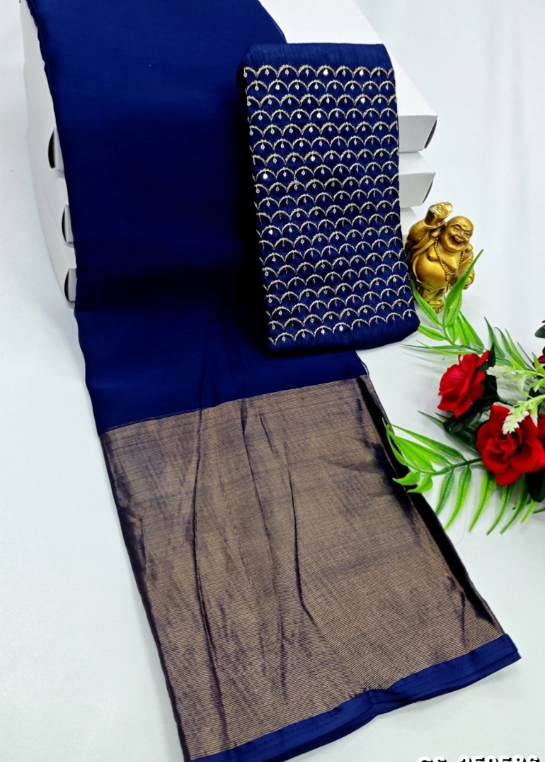 GEORGETTE FANCY SOFT SILK SAREES WITH BLOUSE MODERN FANCY SAREES - R BLUE