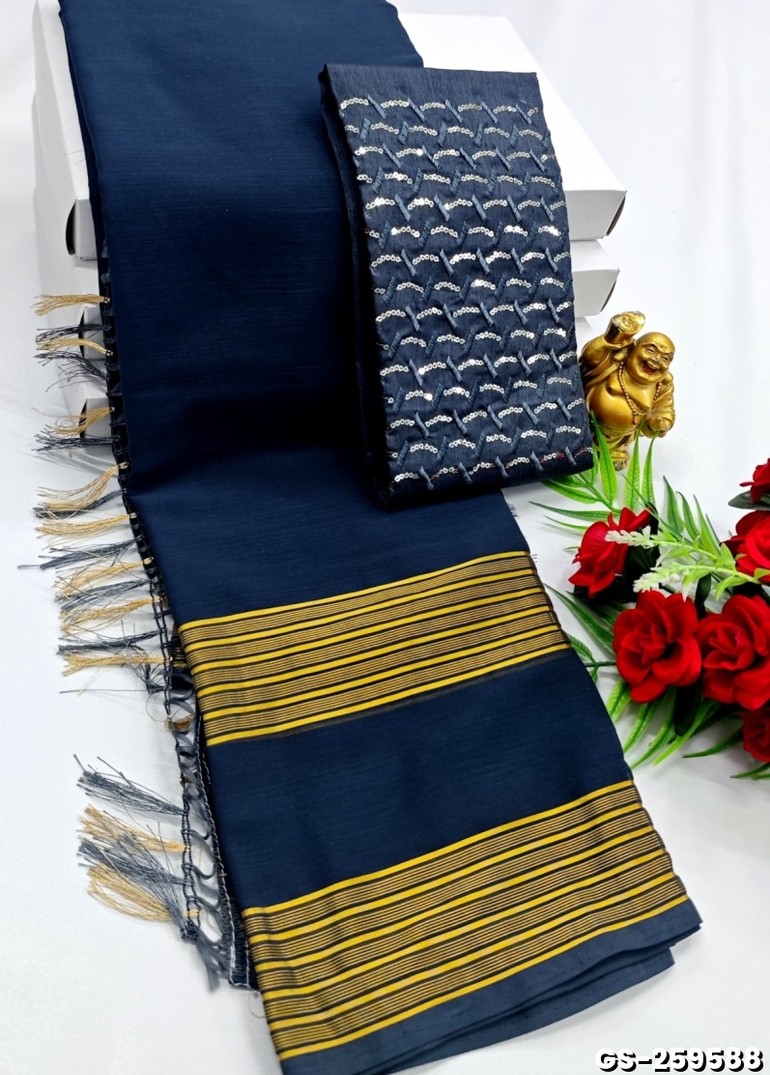 GEORGETTE FANCY SOFT SILK SAREES WITH BLOUSE MODERN FANCY SAREES - PEACKOK BLUE