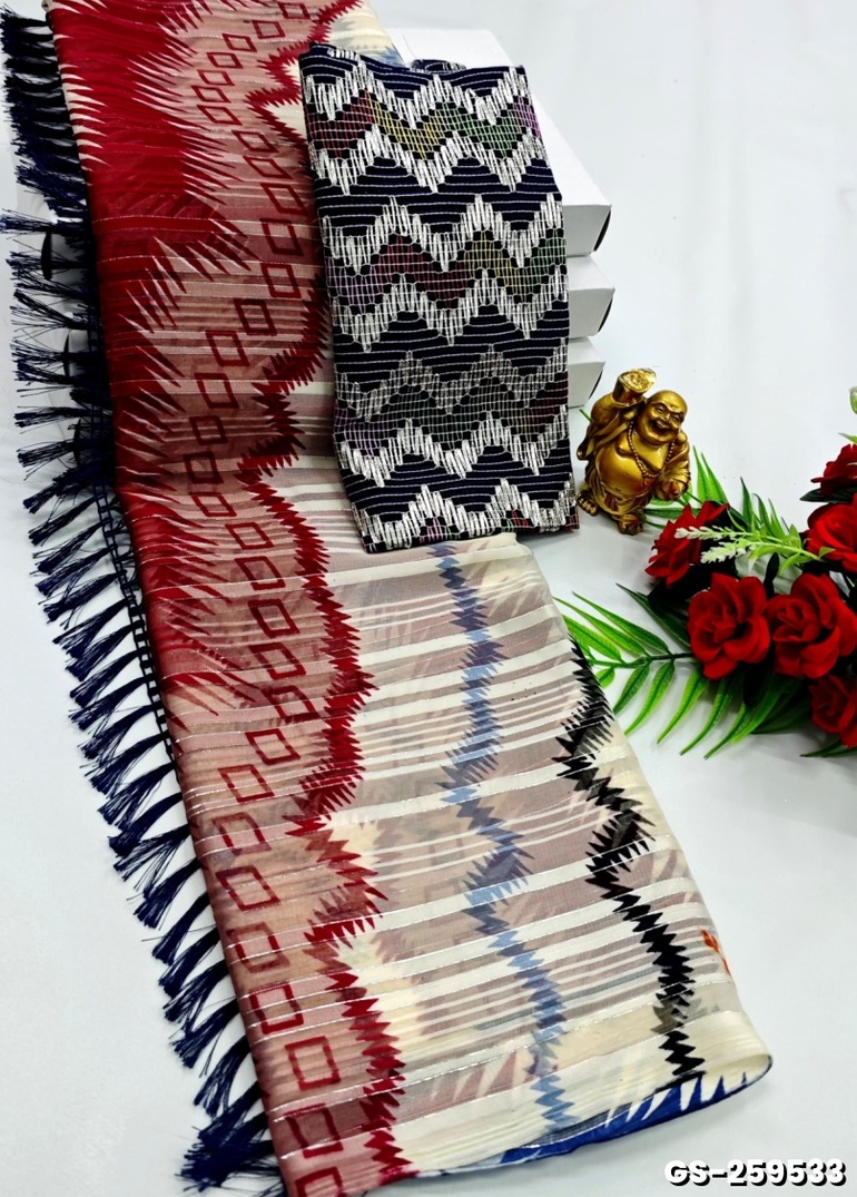 GEORGETTE FANCY SOFT SILK SAREES WITH BLOUSE MODERN FANCY  SAREES - CREAM (1)