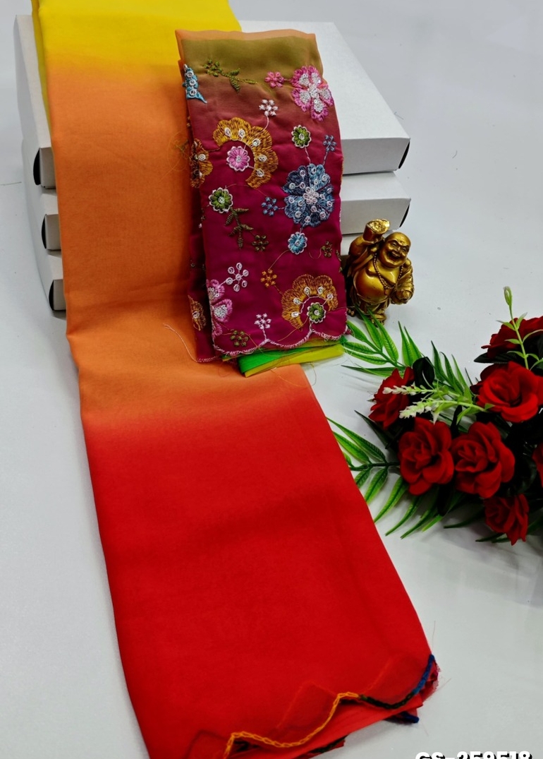 GEORGETTE FANCY SOFT SILK SAREES WITH BLOUSE MODERN FANCY  SAREES - PEACH