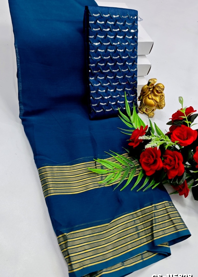 GEORGETTE FANCY SOFT SILK SAREES WITH BLOUSE MODERN FANCY SAREES - BULE