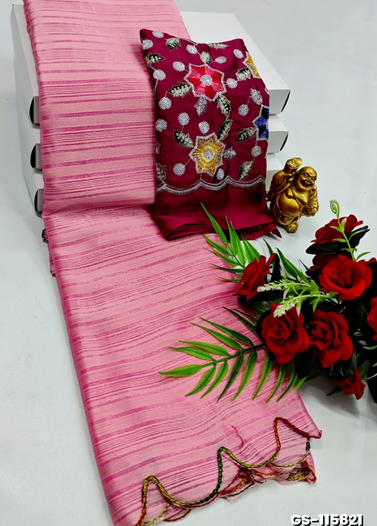 GEORGETTE FANCY SOFT SILK SAREES WITH BLOUSE MODERN FANCY  SAREES - BABY PINK (1)