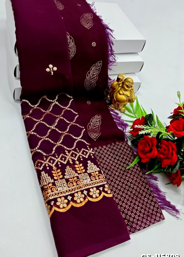 GEORGETTE FANCY SOFT SILK SAREES WITH BLOUSE MODERN FANCY SAREES - PURPLE COLOUR