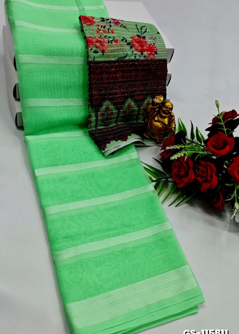 GEORGETTE FANCY SOFT SILK SAREES WITH BLOUSE MODERN FANCY SAREES - PARET GREEN