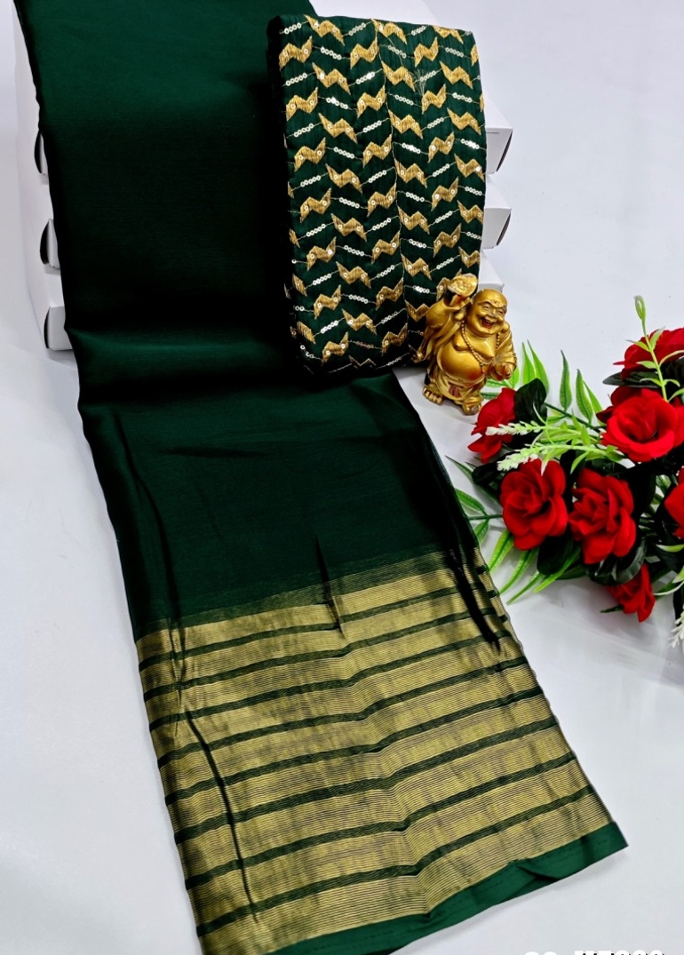 GEORGETTE FANCY SOFT SILK SAREES WITH BLOUSE MODERN FANCY  SAREES - BOTTLE GREEN