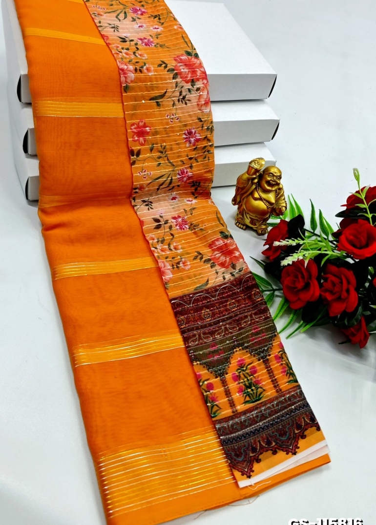 GEORGETTE FANCY SOFT SILK SAREES WITH BLOUSE MODERN FANCY SAREES - ORANGE