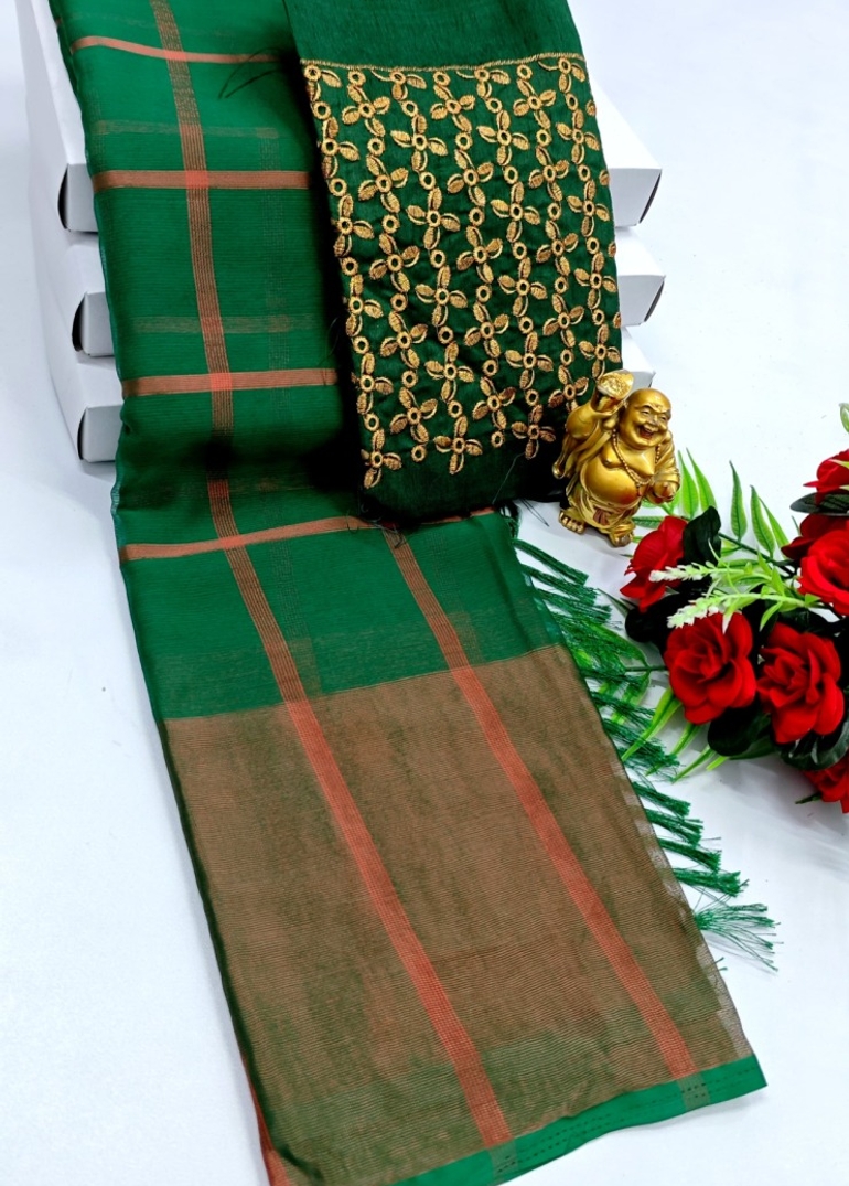 GEORGETTE FANCY SOFT SILK SAREES WITH BLOUSE MODERN FANCY  SAREES - GREEN COLOUR