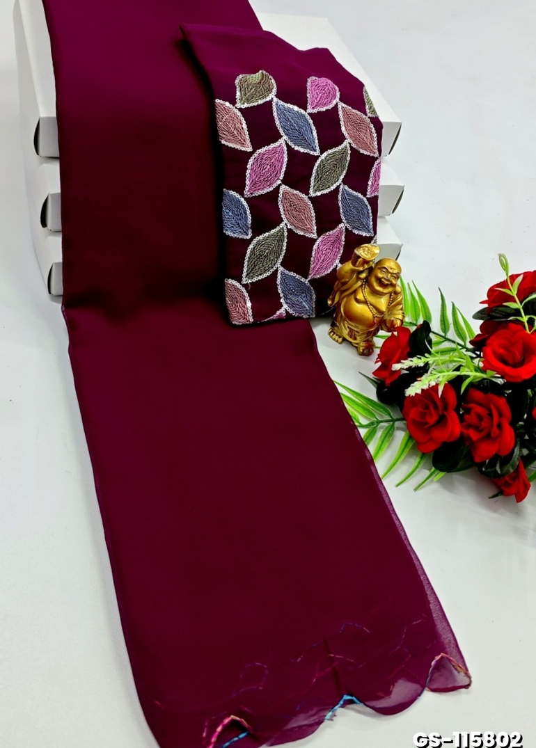 GEORGETTE FANCY SOFT SILK SAREES WITH BLOUSE MODERN FANCY  SAREES - MERUN