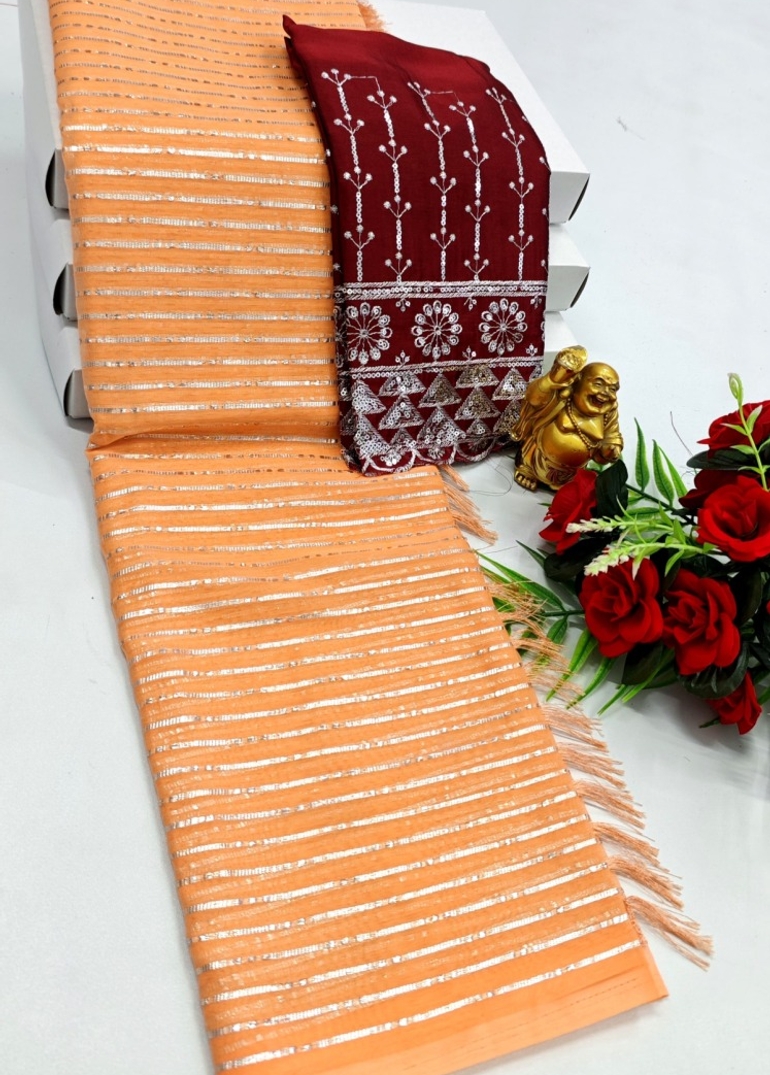 GEORGETTE FANCY SOFT SILK SAREES WITH BLOUSE MODERN FANCY SAREES - LIGHT ORANGE (1)