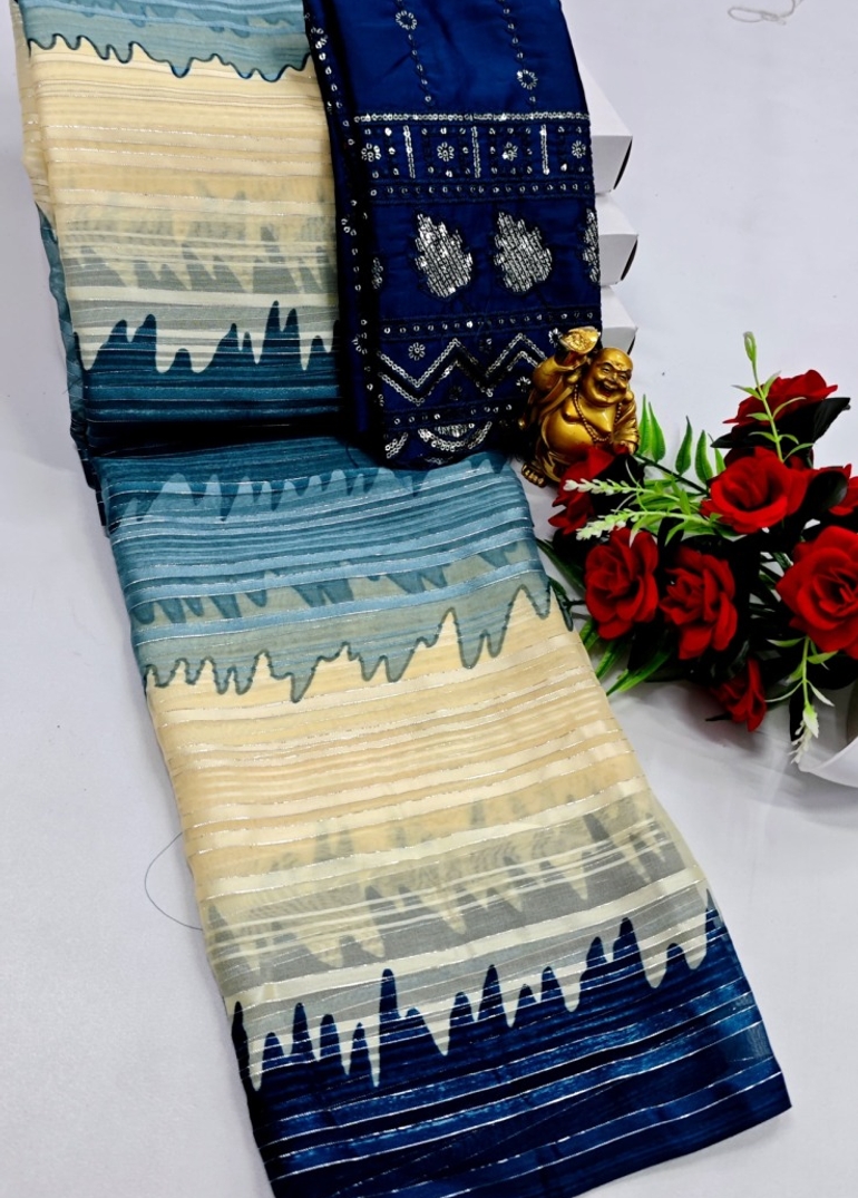 GEORGETTE FANCY SOFT SILK SAREES WITH BLOUSE MODERN FANCY ITEM SAREES - BEIGE COLOUR (2)