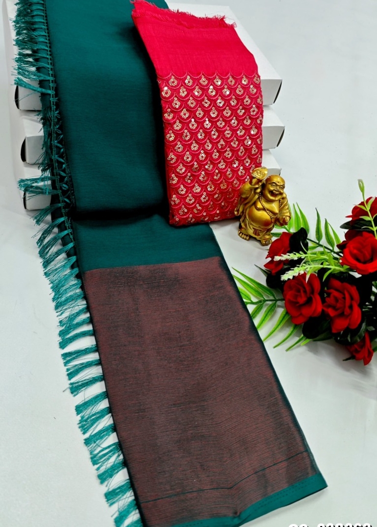 GEORGETTE FANCY SOFT SILK SAREES WITH BLOUSE MODERN FANCY ITEM SAREES - GREEN COLOUR (1)