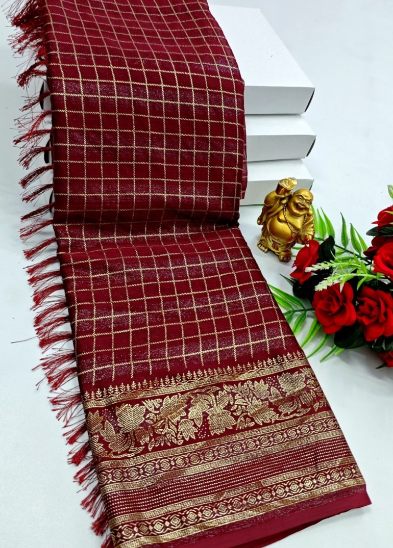 GEORGETTE FANCY SOFT SILK SAREES WITH BLOUSE MODERN FANCY SAREES - MERUN (1)