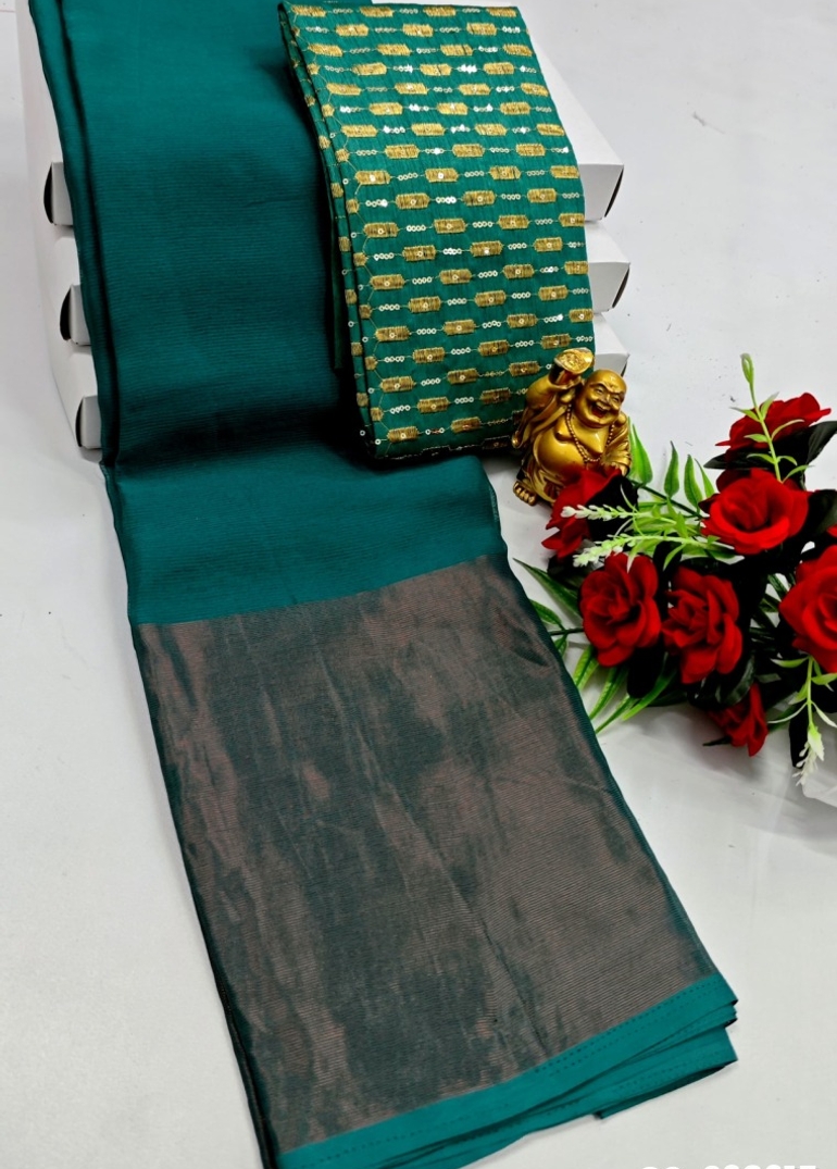 GEORGETTE FANCY SOFT SILK SAREES WITH BLOUSE MODERN FANCY ITEM SAREES - GREEN (3)