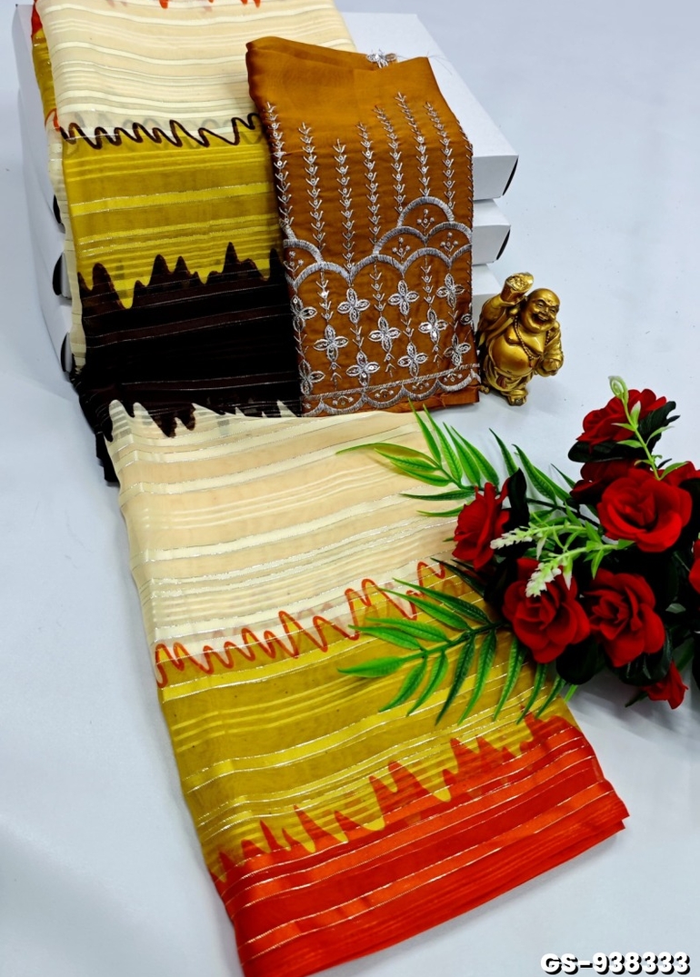 GEORGETTE FANCY SOFT SILK SAREES WITH BLOUSE MODERN FANCY ITEM SAREES- CREAM (3)