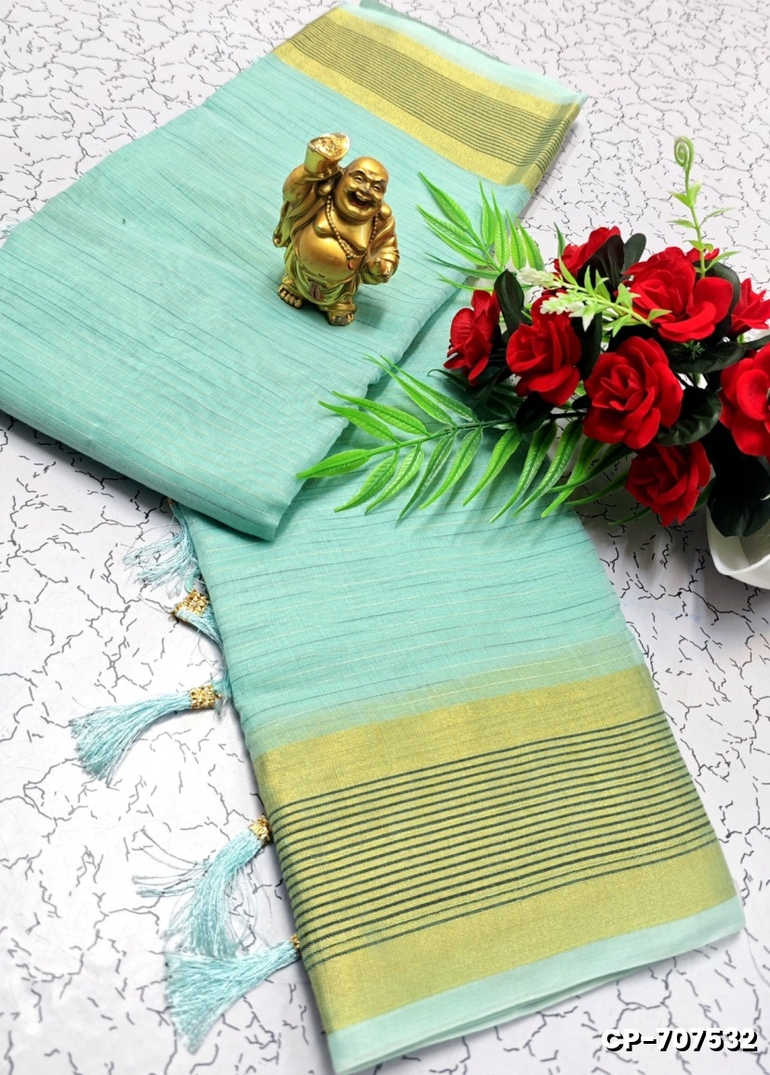 FANCY PLAIN COTTON  SOFT SILK SAREES - LIGHT SKY BLUE