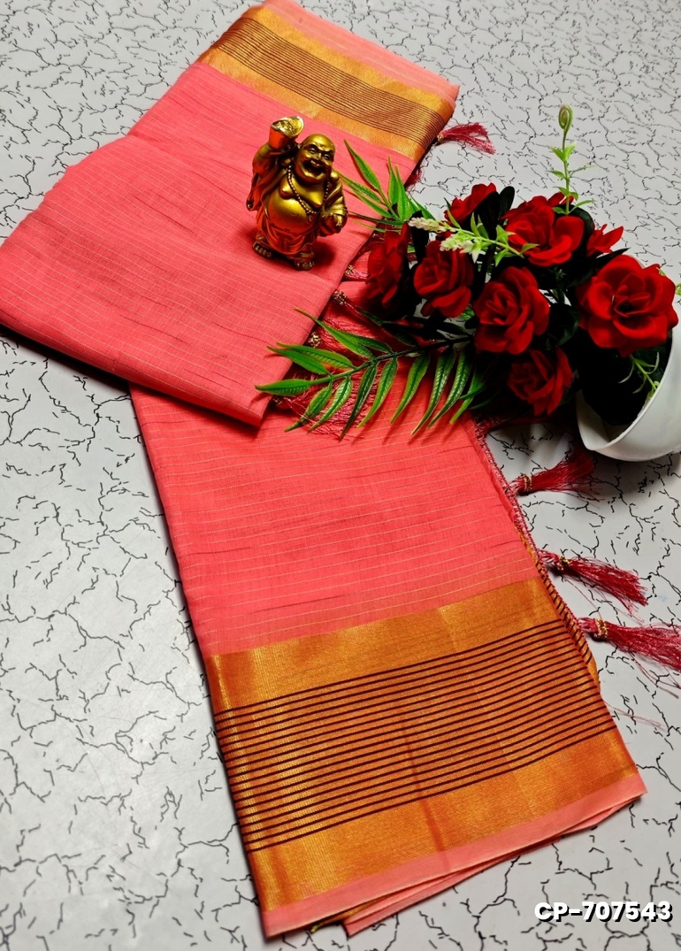 FANCY PLAIN COTTON  SOFT SILK SAREES - LIGHT PINK