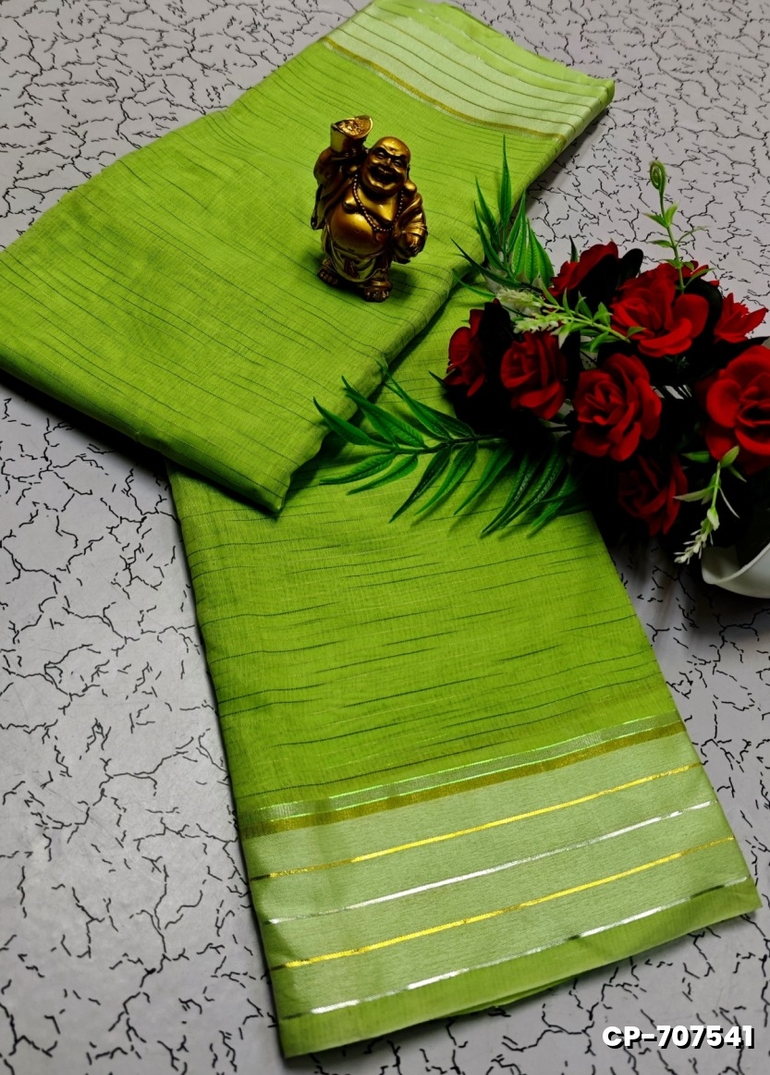 FANCY PLAIN COTTON  SOFT SILK SAREES - LIGHT GREEN