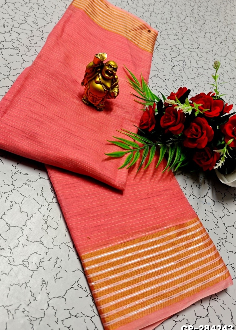 FANCY PLAIN COTTON SOFT SILK SAREES - LIGHT PINK
