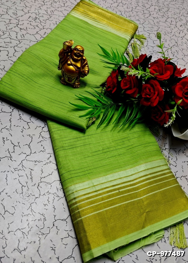 FANCY PLAIN COTTON SOFT SILK SAREES - FLORAISON GREEN (1)