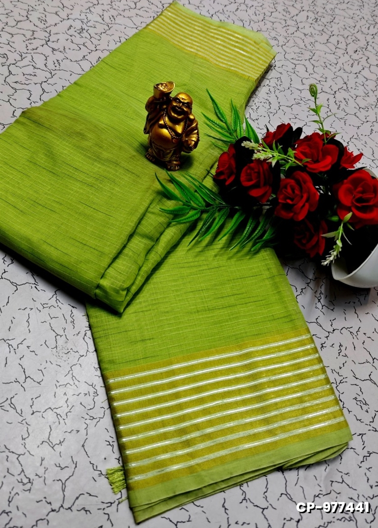 FANCY PLAIN COTTON SOFT SILK SAREES - LIGHT GREEN (1)
