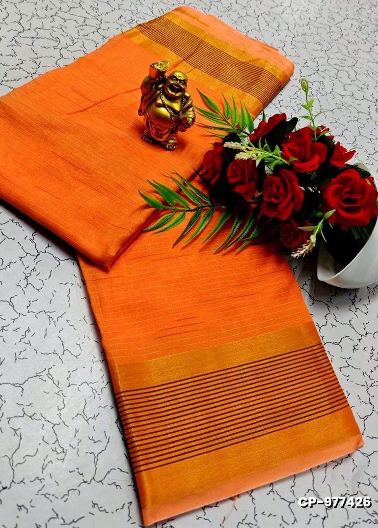 FANCY PLAIN COTTON SOFT SILK SAREES - ORANGE N (1)