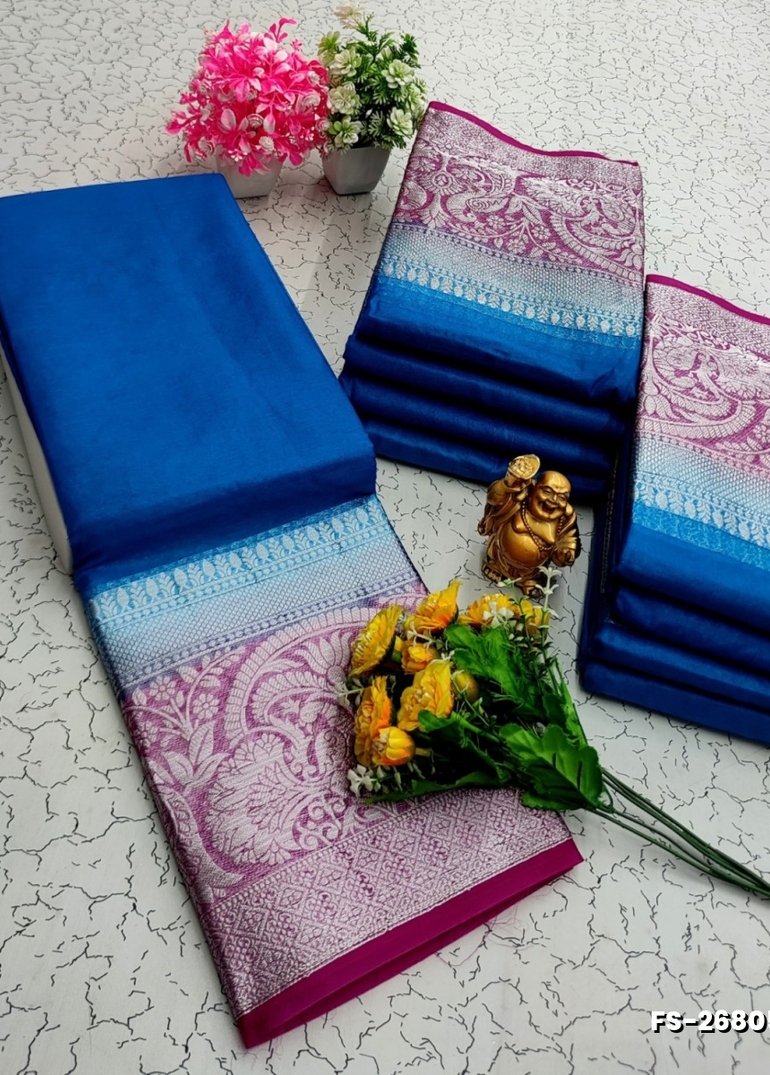 FANCY SILVAR ZARI PLAIN  SOFT SILK SAREES - NORMAL  BLUE