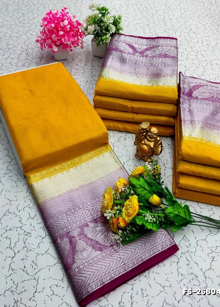 FANCY SILVAR ZARI PLAIN  SOFT SILK SAREES - LIGHT YELLOW