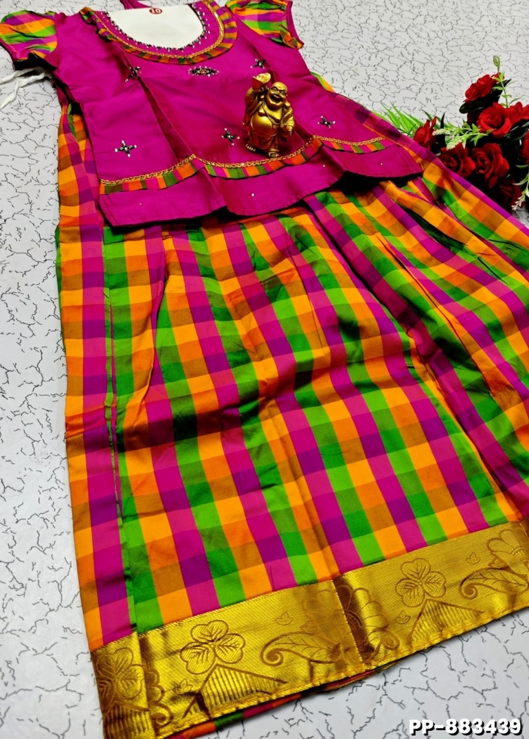KIDS TRENDY WEAR PATTU PAVADAI SET - VADAMALLI