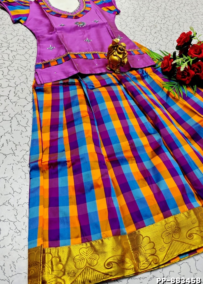 KIDS TRENDY WEAR PATTU PAVADAI SET - PURPLE