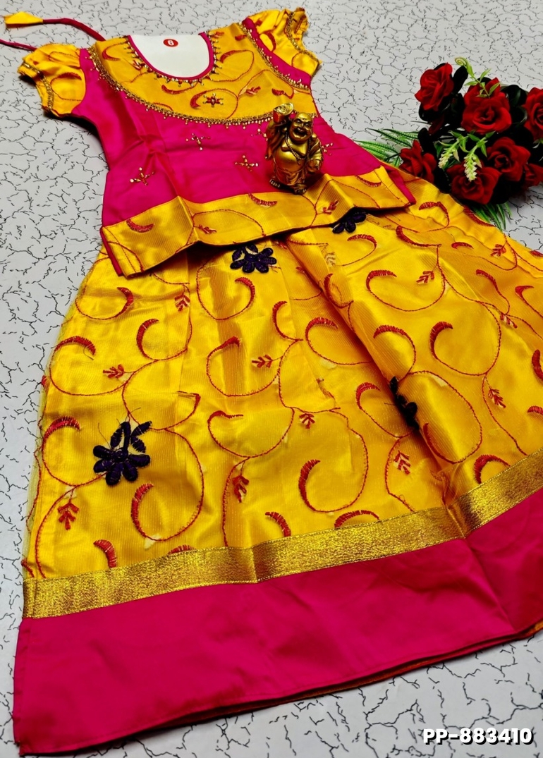 KIDS TRENDY WEAR PATTU PAVADAI SET - YELLOW