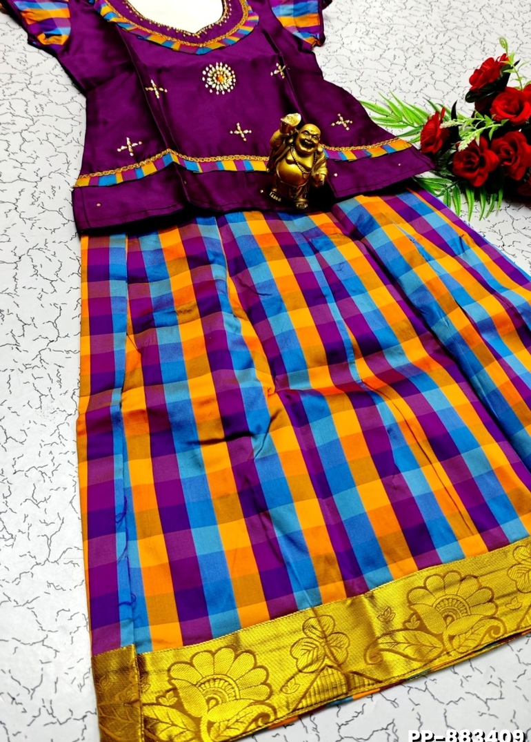 KIDS TRENDY WEAR PATTU PAVADAI SET - PURPLE COLOUR