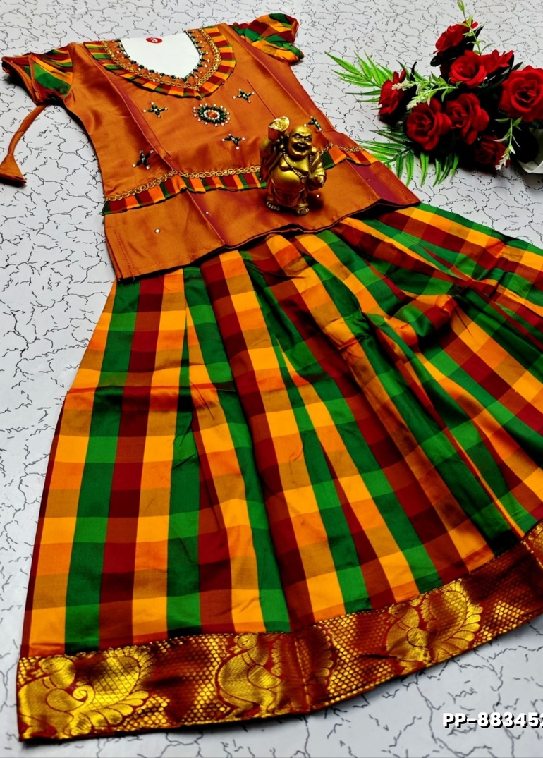 KIDS TRENDY WEAR PATTU PAVADAI SET - VENTHAYA COLOUR