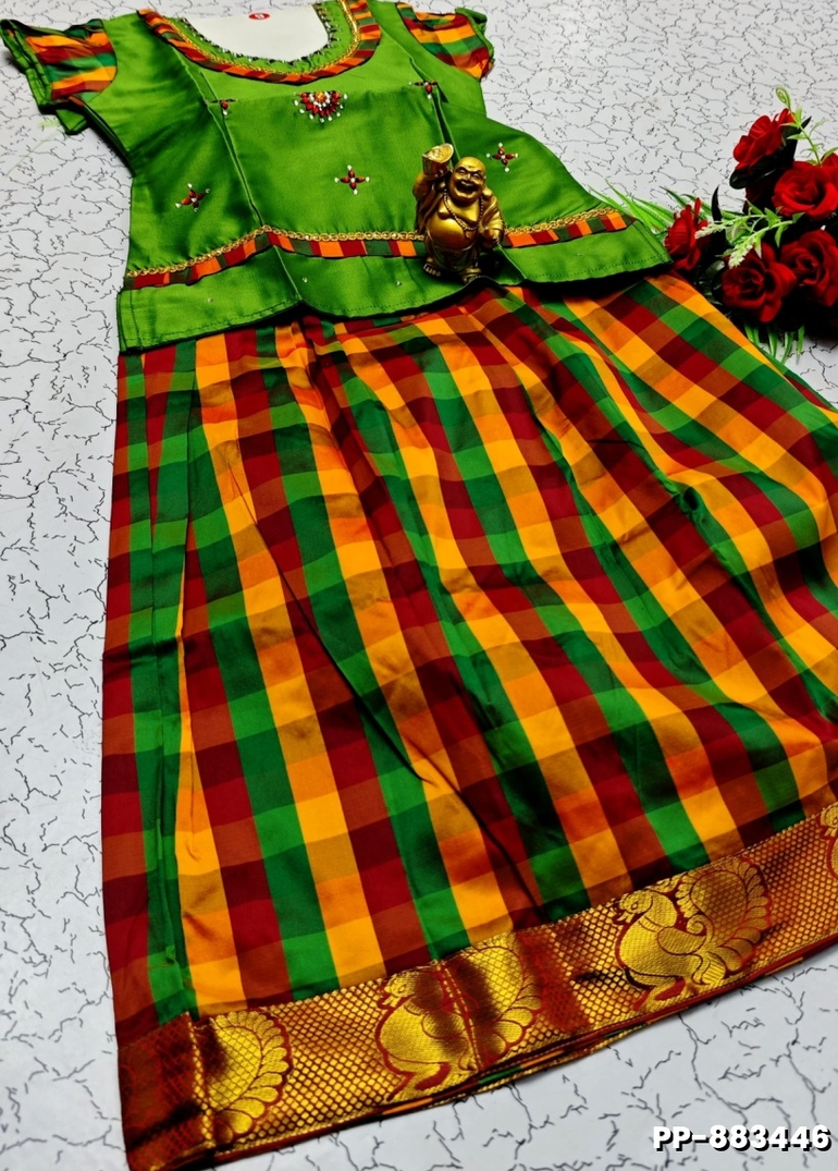 KIDS TRENDY WEAR PATTU PAVADAI SET - LIGHT GREEN SHADE