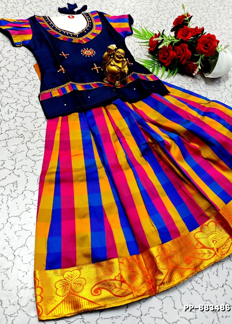 KIDS TRENDY WEAR PATTU PAVADAI SET - R BLUE