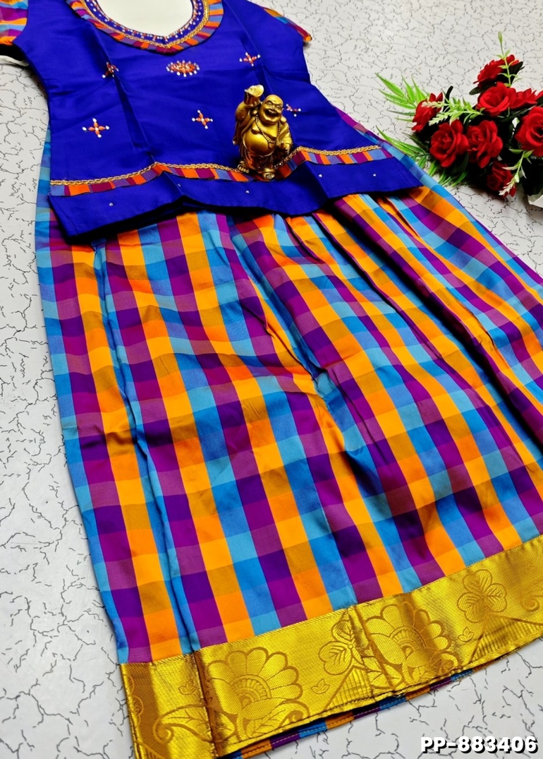 KIDS TRENDY WEAR PATTU PAVADAI SET - ROYAL BLUE